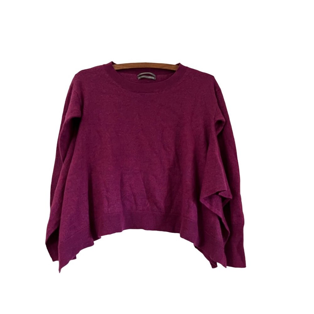 By Anthropologie Womens Magenta Merino Wool Side Slit Cropped Sweater Size S